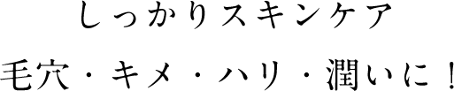 しっかりスキンケア　毛穴・キメ・ハリ・潤いに！